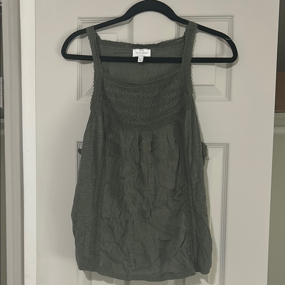 Lucky Brand Green Sleeveless Ruched Tank Top